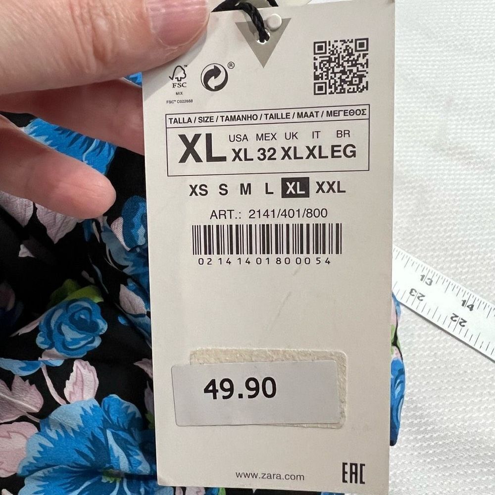 Zara Black Blue Floral Open Back Long Sleeve Dress Womens XL NWT - Picture 13 of 13